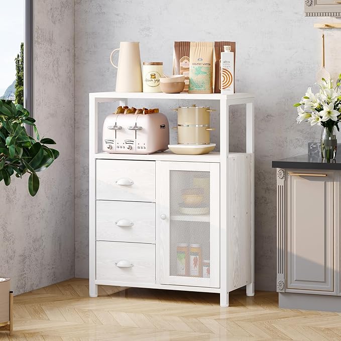 Homeiju Bathroom Floor Storage Cabinet Organizer with 3 Removable Drawers and 1 Door, Industrial Floor Storage Cabinet for Kitchen, Living Room, Bathroom, Home Office