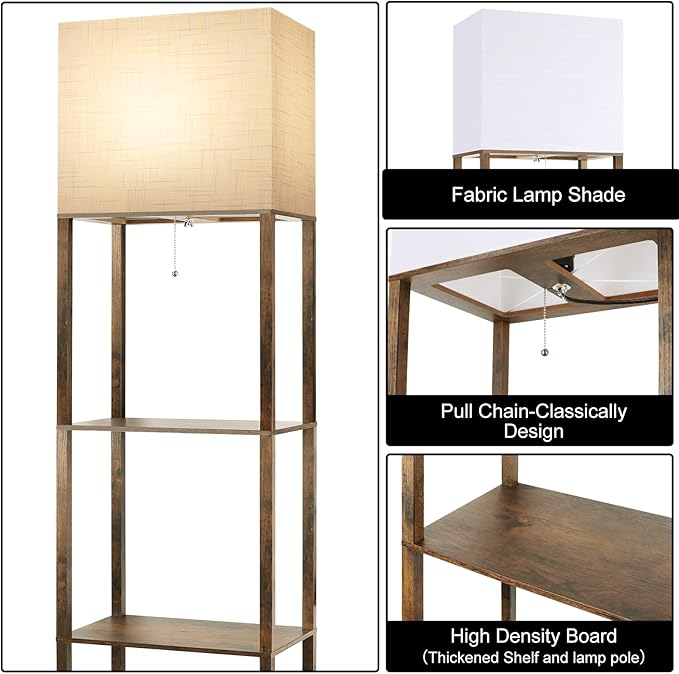 RUNTOP Plus Floor Lamp with Shelves, Modern Shelf Floor Lamp with 15W 3CCT LED Bulb and Memory Function, Wide Shelf Lamp for Display Storage, Standing Lamps for Living Room, Bedroom, Office, Corner