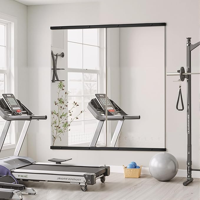 Home Gym Mirror for Wall, Mirror Full Length,56x28x2PCS,Glass Frameless Body Large Mirror for Home Gym, Workout,Bedroom, Garage(Black)