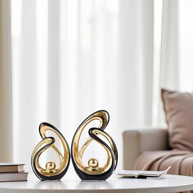XMGZQ Home Decor Accent,Porcelain Art Mid Century Bookshelf Decorations,Gold Centerpieces for Tables,Abstract Ceramic Statue Sculpture for Coffee Table Mantel Tv Stand Centerpieces (Black, Small)