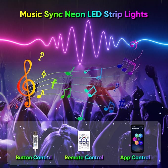 iNextStation RGB LED Strip Lights16.4FT, Braided Silicone 360° Glow Rope Lights, IP67 Waterproof, Music Sync, APP/Remote Control, USB Powered, Color Changing for Outdoor/Bedroom/Game Room/Wall Decor