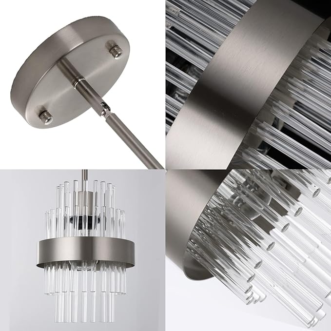 Modern Glass Pendant Light 7 Inch Brushed Nickel Island Light 2 Pack Ceiling Chandelier of Farmhouse Suitable for Pendant Lights Above Foyer, Hallway, Dining Table, and Washbasin
