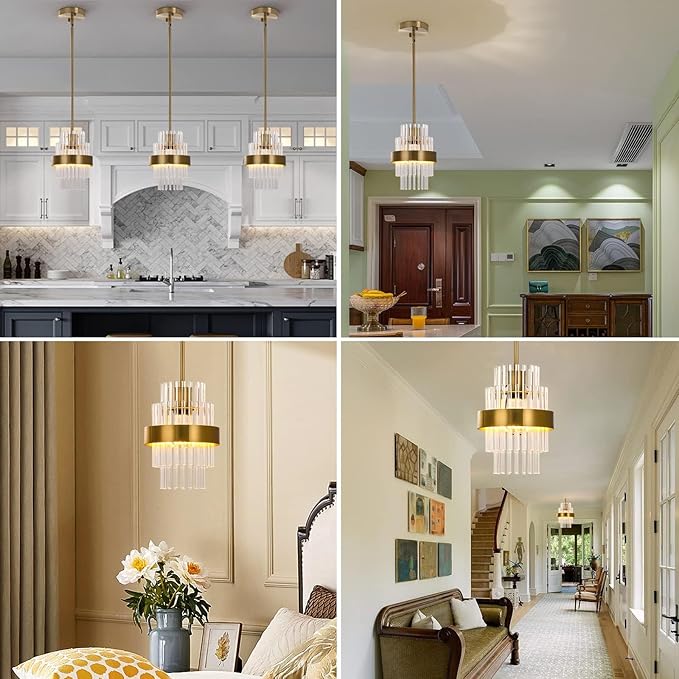 Pendant Light Fixtures, 7inch Modern Glass Pendant Light, 2 Pack Brass Color Kitchen Island Pendant Lights, Height Adjustable Pendant Lighting