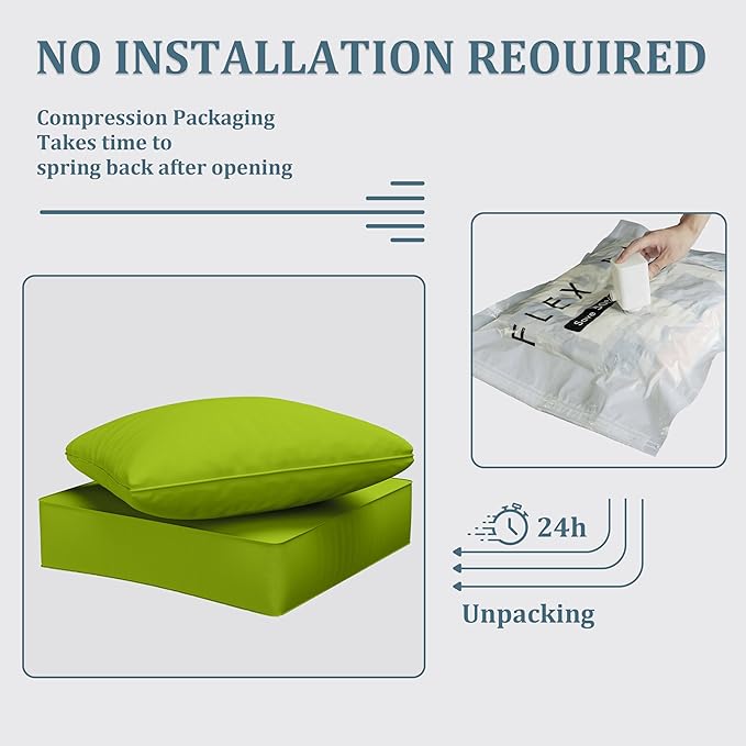 Outdoor Seat Cushion Set 24 x 24 x6.5 Inch Splash-Proof & Fade Resistant Patio Furniture Cushions with Removable Cover Deep Seat & Back Cushion with Straps for Chair Sofa Couch