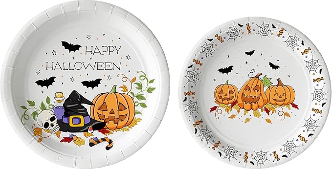 Halloween Fun Tableware Pack: Disposable Paper Plates, Napkins and Cups Set for 20