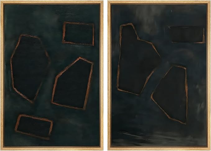 SIGNWIN Framed Wall Art Print Set Dark Geometric Abstract Modern Minimalist Shapes Illustrations Modern Art Rustic Relax/Calm Multicolor for Living Room, Bedroom, Office - 16"x24"x2 NATURAL