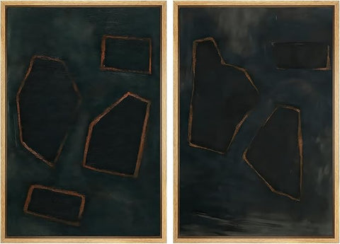 SIGNWIN Framed Wall Art Print Set Dark Geometric Abstract Modern Minimalist Shapes Illustrations Modern Art Rustic Relax/Calm Multicolor for Living Room, Bedroom, Office - 16"x24"x2 NATURAL