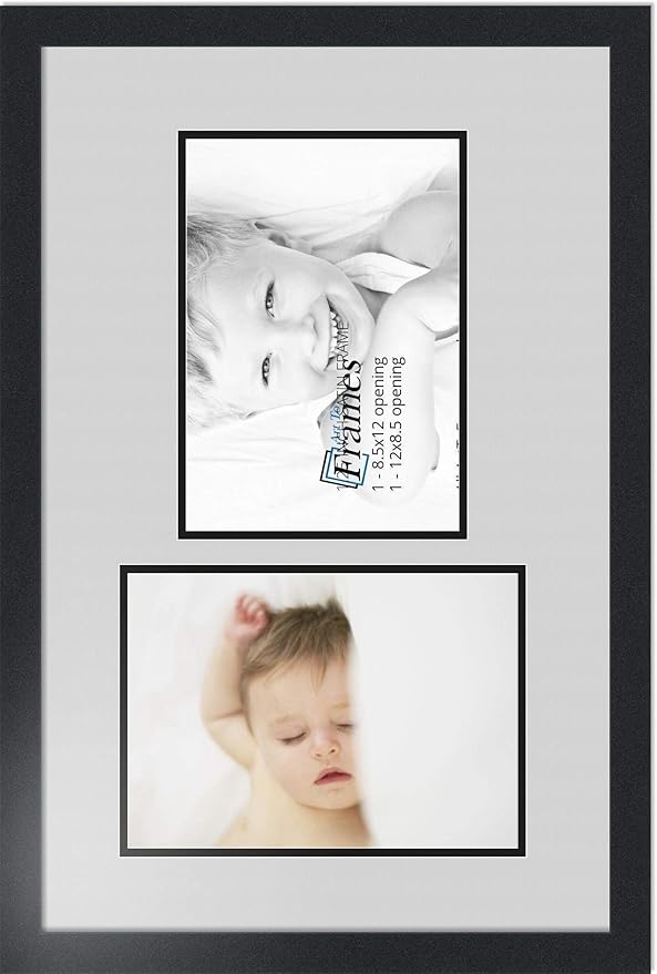 ArtToFrames Collage Photo Frame Double Mat with 2 - 8.5x12 Openings and Satin Black Frame