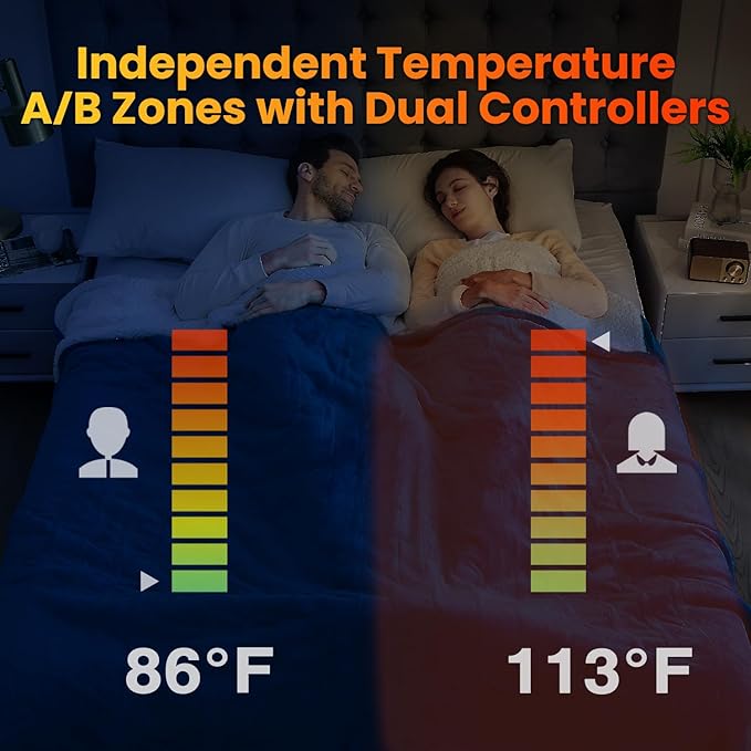 WOOMER Electric Heated Blanket Queen Size, Soft Flannel Fast Heating Blanket with Multi-Color Option, 84"x 90", 10 Heating Levels & 0.5-12H Auto Off, Over-Heat Protection