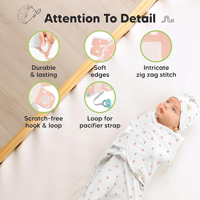KeaBabies 3-Pack Swaddles for Newborns, Girls, Boys with Hats - Organic Soft Baby Sleep Sacks, Breathable Baby Swaddle 3-6 Months Beanies Set, Premie Infant Sleep Sack 0-3 Months (Butterflies)