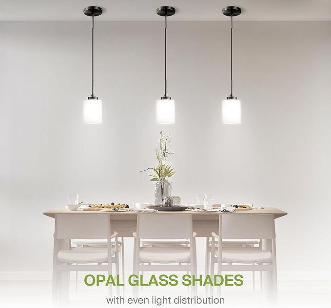 ASD Single Mini-Pendant Ceiling Light Fixture | 60W E26 Socket 120V | Dimmable, LED/CFL/Incandescent Bulbs Compatible, ETL Listed | Hanging Kitchen Island Lighting, Frosted Drop Lamp | Black