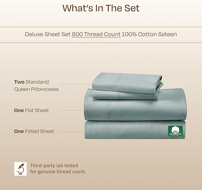 California Design Den Luxury Queen Size Sheets Set - Buttery Soft 800 Thread Count 100% Cotton Sateen - Beats Fake Egyptian Cotton Claims, Durable Deep Pocket Fitted Sheet (Soft Teal)