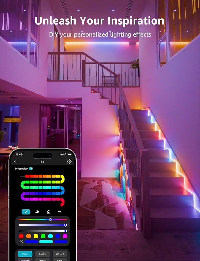 Lepro S1 AI LED Strip Lights for Bedroom - 65.6ft Smart RGB Light Strips with IC and Rainbow Chasing Effects, Color Segment DIY, AI Generated Lighting, No Remote, 2.4G Wi-Fi & Bluetooth