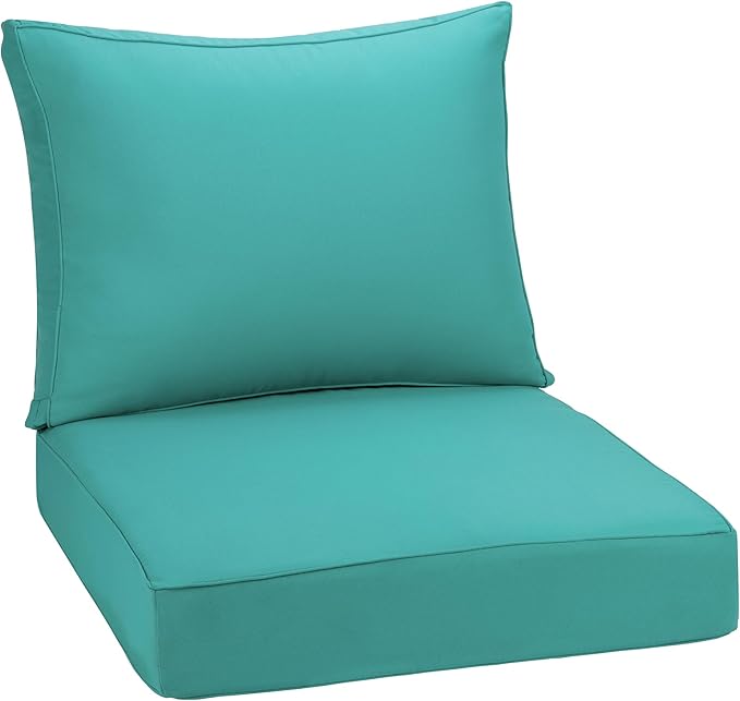 Outdoor Deep Seating Cushion Set, 24" x 24", Waterproof & Fade Resistant Patio Furniture Cushions with Handle, Deep Seat and Back Cushion for Chair and Sofa (1, Green)
