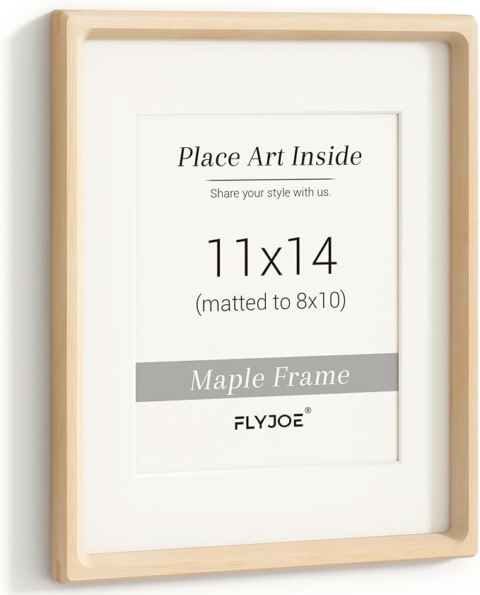 11x14 Picture Frame, USA-Sourced Natural Maple Wood Photo Frame with Tempered Glass, Handcrafted Rounded Corner 11 x 14 Wooden Frame Matted to 8x10 Photos, Wall or Tabletop Display