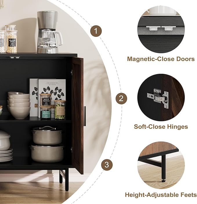 Sideboard Buffet Cabinet with Storage, Kitchen Storage Cabinet with Adjustable Shelf, 2-Door TV Console Table Accent Cabinet for Living Dining Room, Entryway, Hallway, Credenza, Coffee Liquor Bar