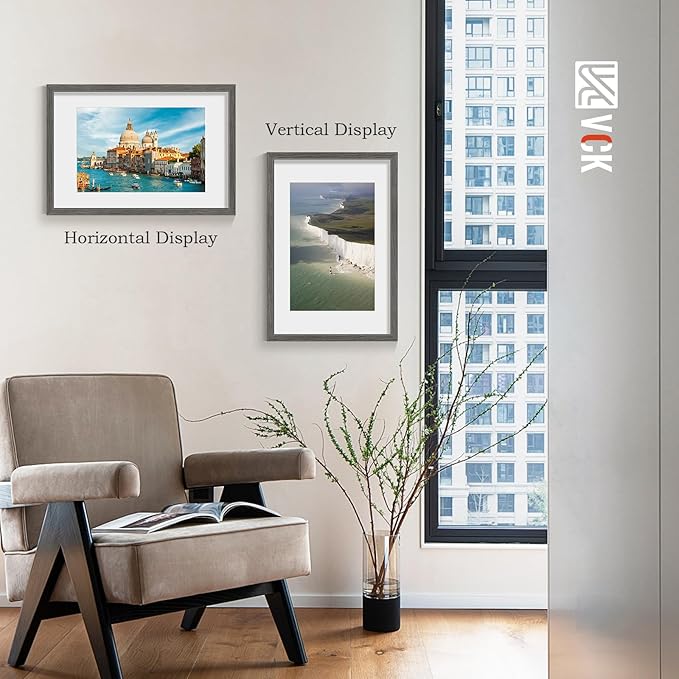 VCK 16x24 Poster Frame 5 Pack - Grey, High-End Wood Picture Frames with Polished Plexiglass, Display 12x18 Photo with Mat or 16x24 without Mat, Art Gallery-Quality, Wall Hanging, Grey