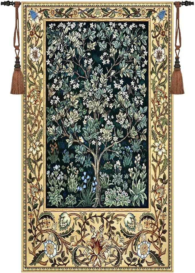Aubelin Tapestry Long Green William Morris Tree of Life Fine Art Tapestry Wall Hanging Size 63"x35"