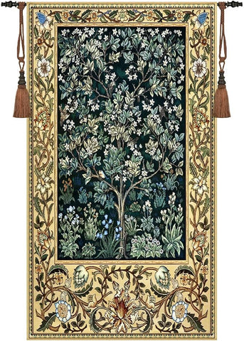 Aubelin Tapestry Long Green William Morris Tree of Life Fine Art Tapestry Wall Hanging Size 63"x35"