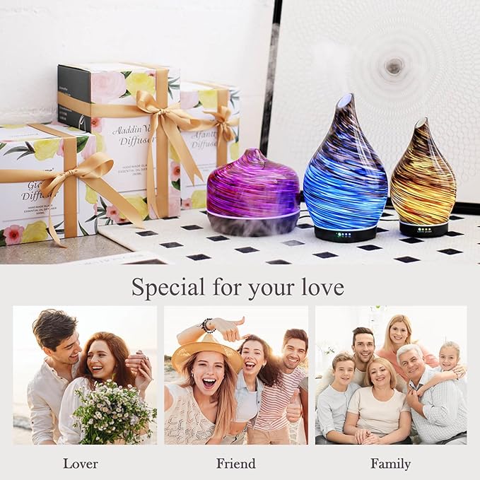 Porseme 280ml Essential Oil Diffuser Glass Color Changing Aroma Air Diffusers Aromatherapy Ultrasonic Cool Mist Humidifier 7 Running Hours Waterless Auto-Off for Sleeping, Yoga, Office (Dark Golden)