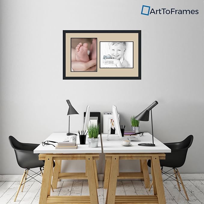 ArtToFrames Collage Photo Frame Double Mat with 2-11x14 Openings and Satin Black Frame