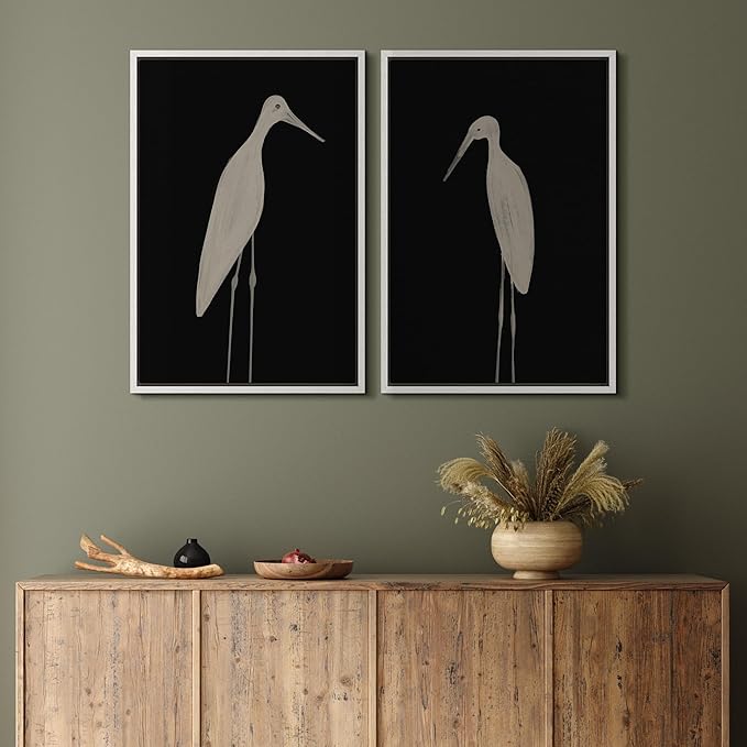 MUDECOR Framed Canvas Print Wall Art Minimalist Crane Silhouettes Illustrations Modern Art Decorative Bohemian Colorful for Living Room, Bedroom, Office - 24"x36"x2 White
