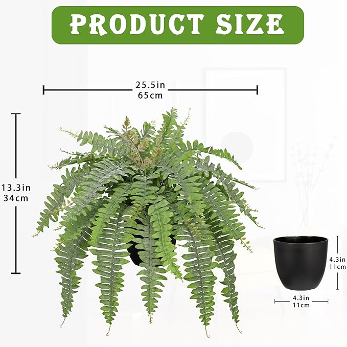 Hollyone Artificial Fern Plants in Pot 25.5" Medium Artificial Boston Fern 31 Leaves for Outdoors & Indoor Faux Potted Plant Fake Ferns Bush Plant Patio Garden Farmhouse Porch Home Decor Dusty Green