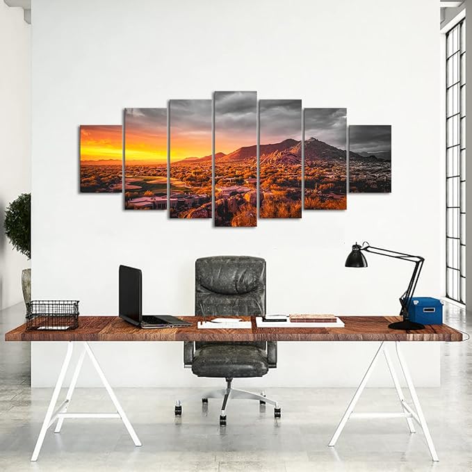 sechars XLARGE 7 Piece Arizona Desert Landscape Picture Canvas Print Monument Valley at Gold Sunset Posters Painting Prints Framed Artwork for Living Room Bedroom Decor 70"x32"