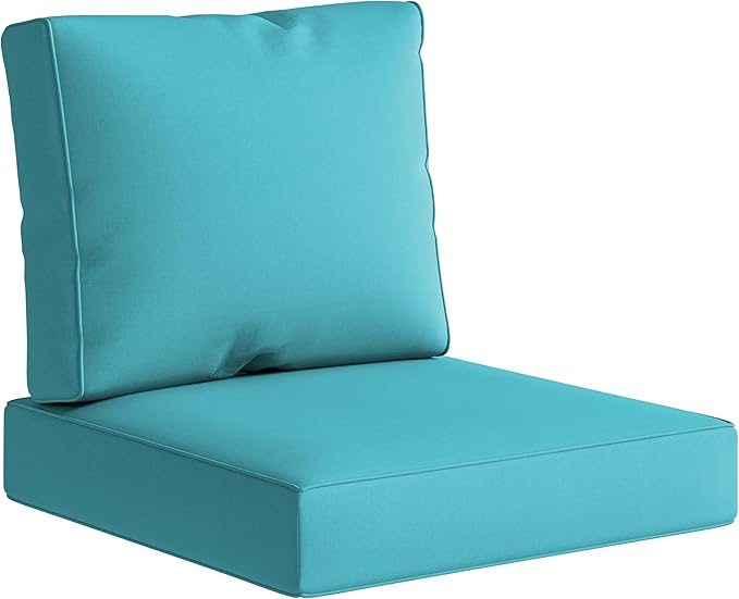 UIXE 24.5" Deep Seat Outdoor Cushion Set with Back Pads, Patio Furniture Cushions, Sectional Sofa Bistro Chair Cushion - Teal Blue, Set of 2