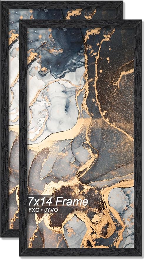 Engineered Wood 7x14 Picture Frame Set of 2, Black Frame for 7 x 14 Inch Picture Poster Photo, Light Weight 7 by 14 Frame with Wood-grain for Wall - 2 Pack/Black/7"x14"