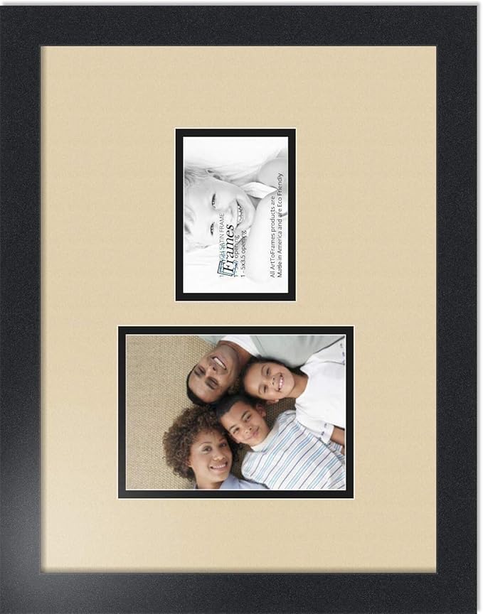 ArtToFrames Collage Photo Frame Double Mat with 1 - 3.5x5, 5x7 Openings and Satin Black Frame