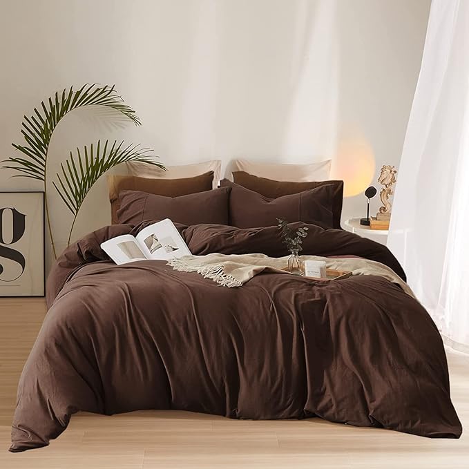 Pureant Brown Comforter Sets California King Solid Mocha Coffee Bedding Comforters Cal King Cotton Women Men Plain Dark Color Quilts Adult Dark Brownness Modern Chestnut Comforters Pure Brown Bedding