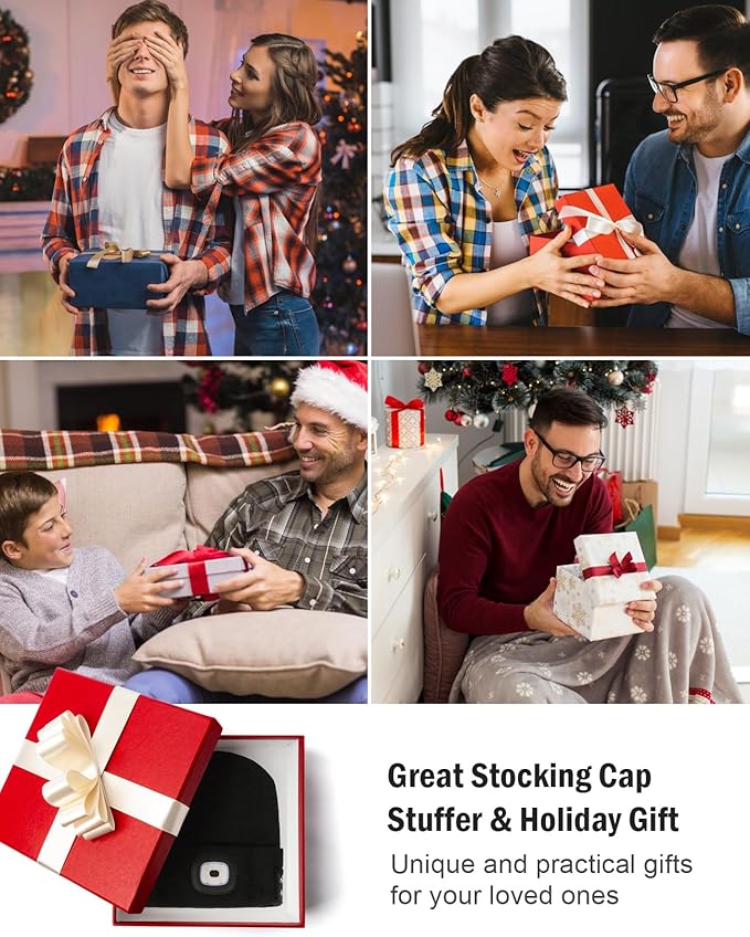 Wmcaps Bluetooth Beanie with a Light, Unisex USB Rechargeable 4 LED Fashlight Hat with Cordless Headphones, Unique Christmas Birthday Gifts for Men Him Husband Teen Black
