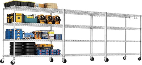 PrimeZone 3 Pack Storage Shelves 55.5"W x 24"D x 76"H 4 Tier with Wheels, Adjustable Wire Shelving Garage Heavy Duty Shelves Unit, Rolling Metal Organizer Shelf Utility Rack Warehouse, Pantry, Chrome