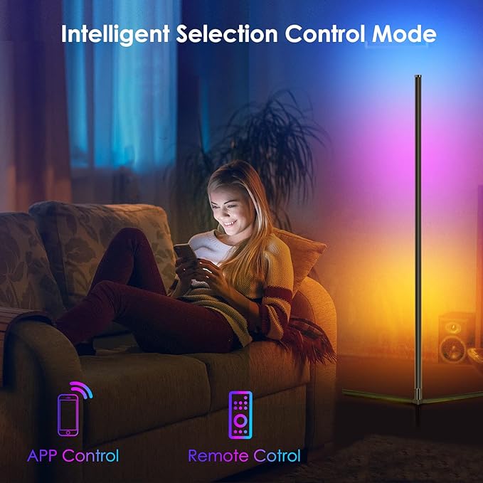 2PCS RGB Floor Lamp, Corner Floor Lamp RGB Color Changing Corner Lamp LED Modern Floor Lights with Bluetooth APP and Remote Control Music Sync, 65" RGB Mood Lighting 24H Timing 398+ DIY Modes