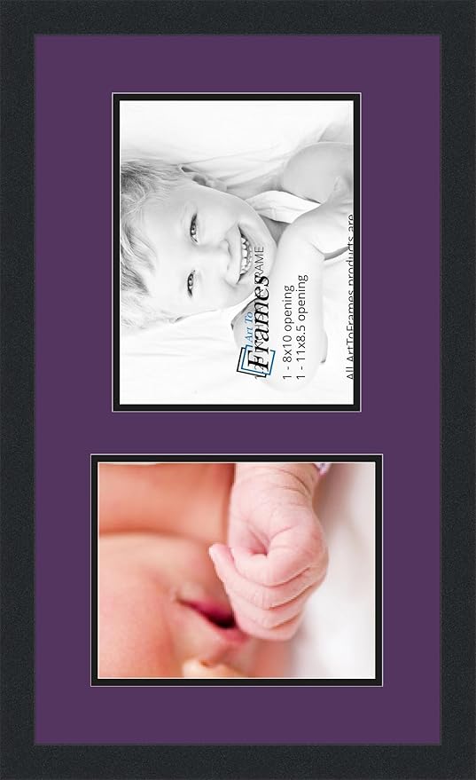 ArtToFrames Collage Photo Frame Double Mat with 1 - 8.5x11^ 8x10 Openings and Satin Black Frame