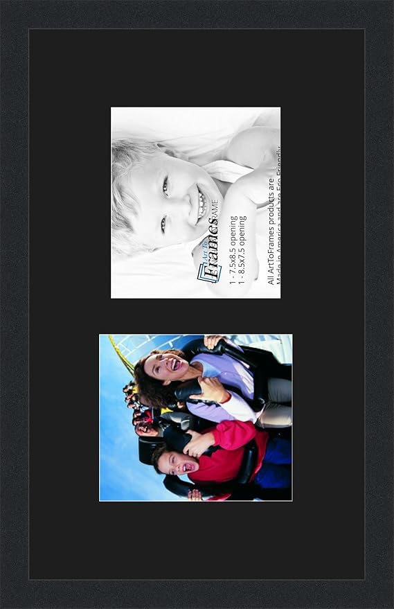 ArtToFrames Collage Photo Frame Double Mat with 2 - 7.5x8.5 Openings and Satin Black Frame