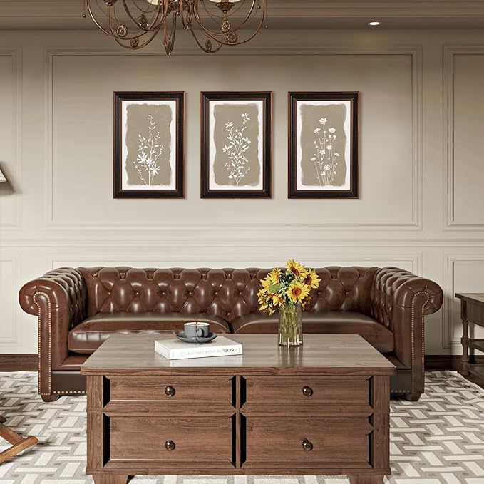 Large Vintage Floral Framed Canvas Wall Art,Neutral Boho Plants Wall Decor,Modern Minimalist Botanical Artwork,Natural Rustic Wildflowers Art Print for Living Room,Bedroom,Office-16 x24 x3