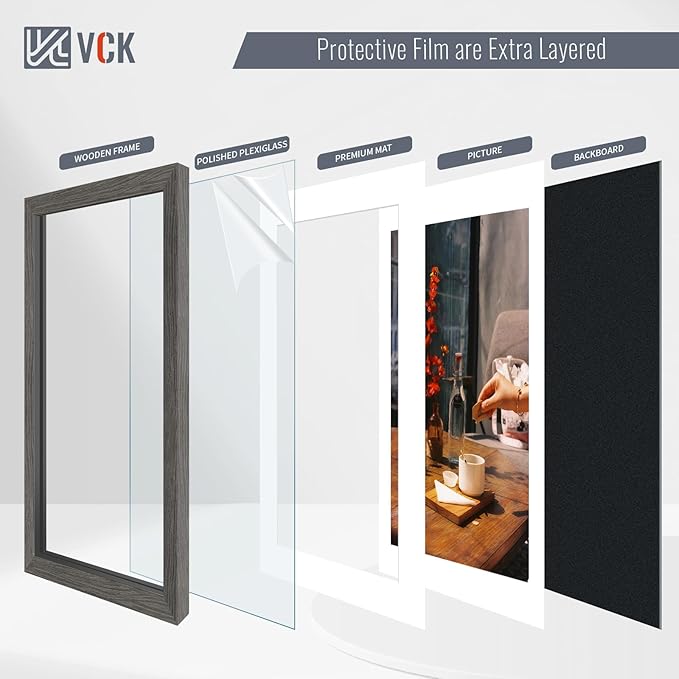 VCK 16x24 Poster Frame 5 Pack - Grey, High-End Wood Picture Frames with Polished Plexiglass, Display 12x18 Photo with Mat or 16x24 without Mat, Art Gallery-Quality, Wall Hanging, Grey