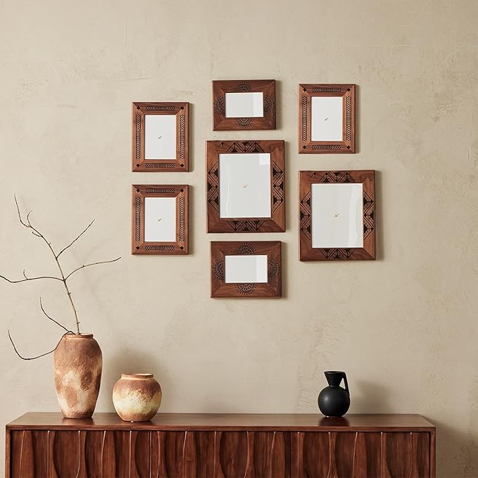 8x10inch 100% Solid American Walnut Picture Frame, Wall Mounting/Tabletop, Photo Poster Collage Wood Frames for Art Gallery Home Decor, Horizontal/Vertical Display, African Pattern, 1 Pack