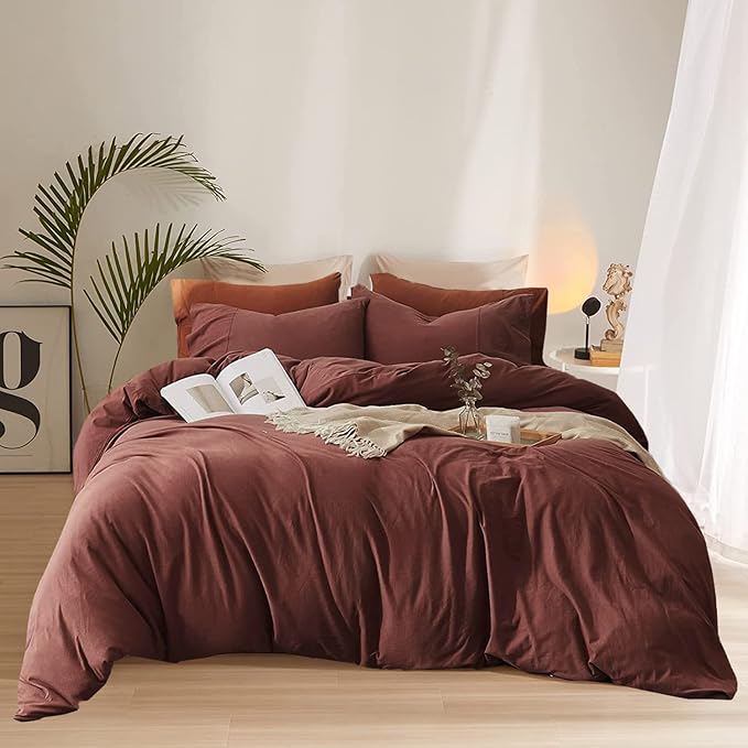 Pureant Brick Red Comforter Sets California King Women Girls Dark Rust Red Bedding Comforters Cotton Modern Solid Blackish Red Warm Quilts Cal King Adults Teens Pure Dark Red Blankets Durable