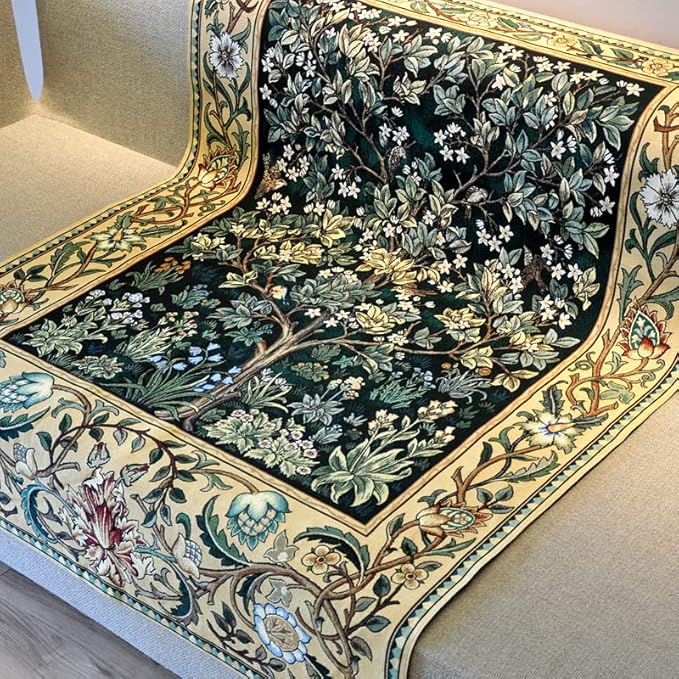 Aubelin Tapestry Huge Green William Morris Tree of Life Fine Art Tapestry Wall Hanging Size 78"x55"