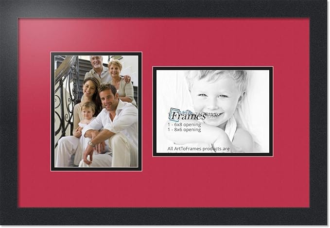 Art to Frames Double-Multimat-775-762/89-FRBW26079 Collage Photo Frame Double Mat with 2 - 6x8 Openings and Satin Black Frame