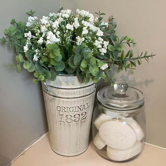 4 PCS 10 Inch Rustic Galvanized Flower Vases, Farmhouse French Buckets for Beautiful Floral Arrangements, Home Decor or Weddings and Events by GENHAKON