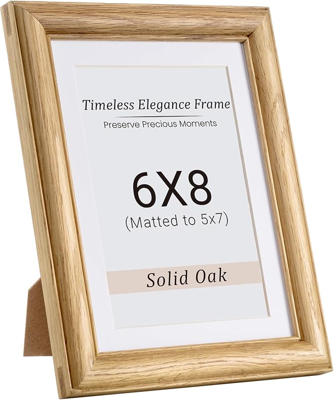 Vivelove 6x8 Picture Frame, Solid Oak Wood 6x8 Frame Display 5x7 with Mat or 6 x 8 Without Mat, 6 by 8 Photo Frame for Wall & Tabletop Display, Natural Oak Color, 1 Pack