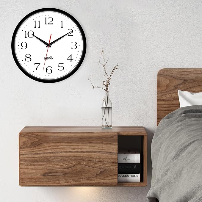 HIPPIH 2 Pack Silent Wall Clock, 12 Inch Non Ticking Quiet Digital Sweep Decorative Battery Operated Wall Clocks for Living Room Bedroom Kitchen School Office Decor, Black