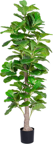 Artificial Fiddle Leaf Fig Tree Indoor, 6FT Tall Faux Tree with Natural Wood Trunk and Lifelike Leaves, Tall Artificial Plants Indoor, Fake Plants for Home, Office, Living Room Decor