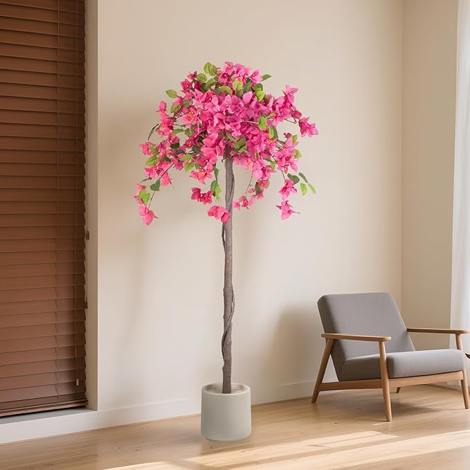 Romantic Season 4F Artificial Bougainvillea Tree, Faux Silk Bougainvillea Plant with Pot for Indoor Outdoor Decor, Tall Fake Tropical Tree for Home, Office, Patio, Balcony, Wedding Decoration