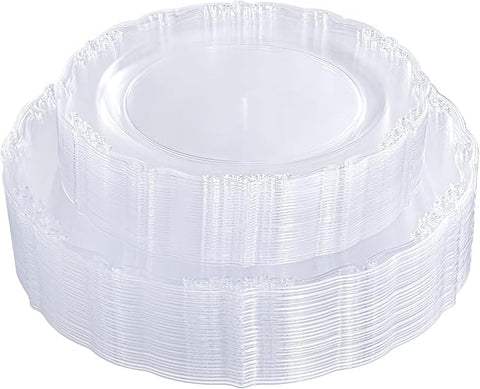 U-QE 60PCS Clear Plastic Plates for Party - Clear Plates Disposable Heavy Duty for Party & Wedding