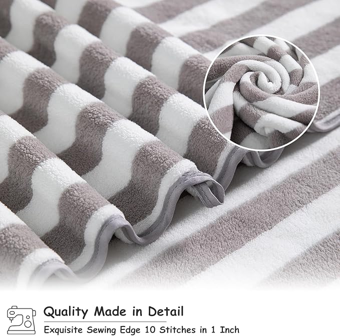 Oliven 18 Pcs Coffee Cabana Stripe Family Towels Set-6 Bath Sheets,6 Hand Towels,6 Washcloths Soft Jumbo Bathroom Towels Absorbent Shower Towel Quick Dry Beach Chair Towel Spa Gym Hotel Towel Set